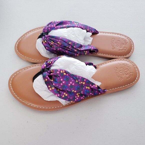 NEW Matilda Jane Toes In The Sand flip Flop Sandals Size 7 Purple Tulip W/ Bag - Picture 2 of 6